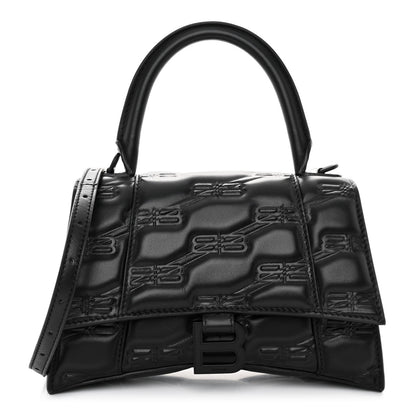 Balenciaga Nappa BB Monogram Embossed Small Hourglass Top Handle Bag Black 1 of 9