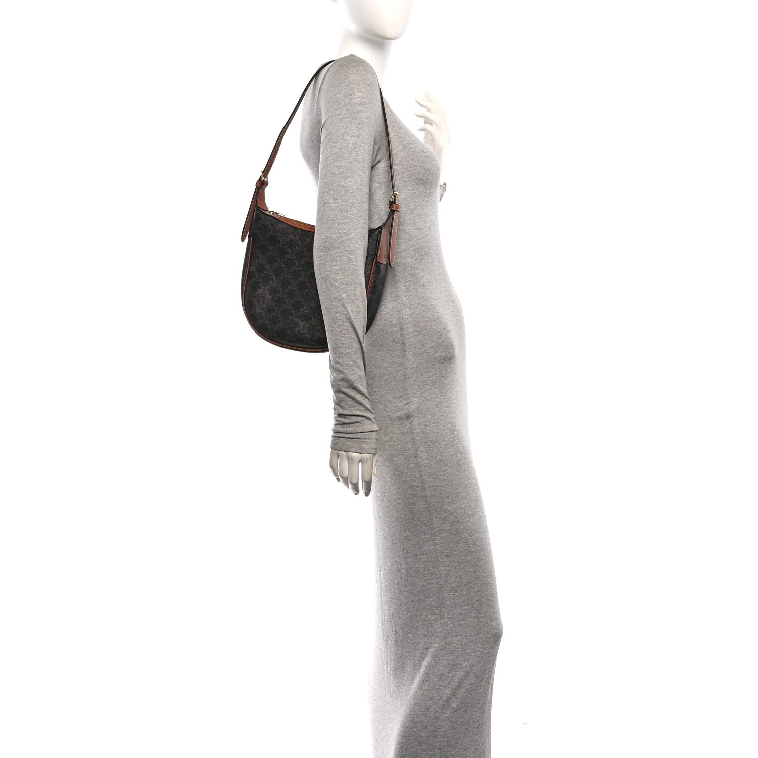 Celine Calfskin Triomphe Canvas Small Heloise Shoulder Bag Tan 2 of 11