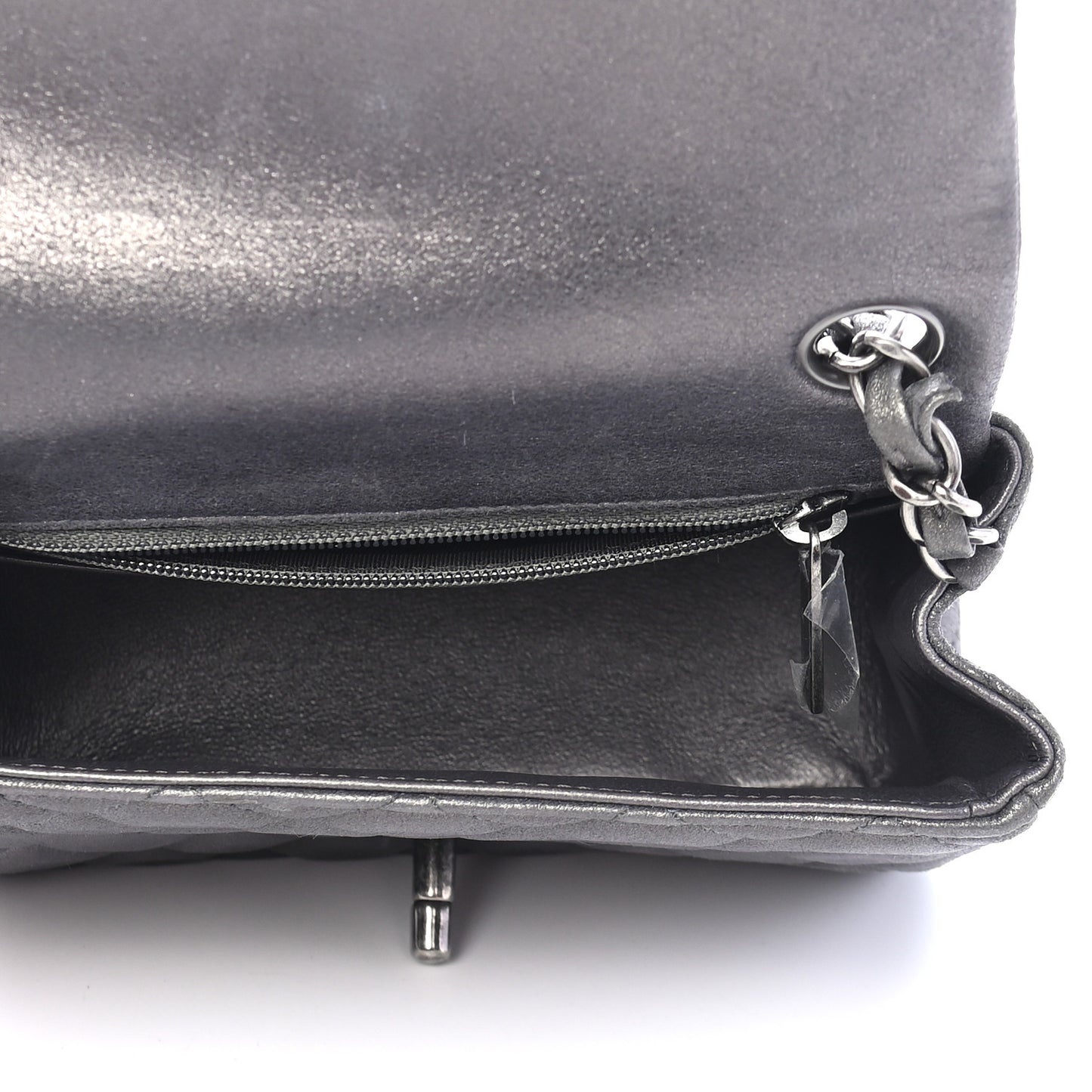Metallic Goatskin Quilted Mini Square Flap Charcoal Grey