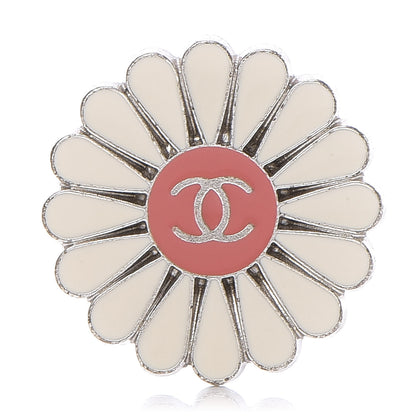 Chanel Metal Resin Flower Brooch White Red 1 of 4
