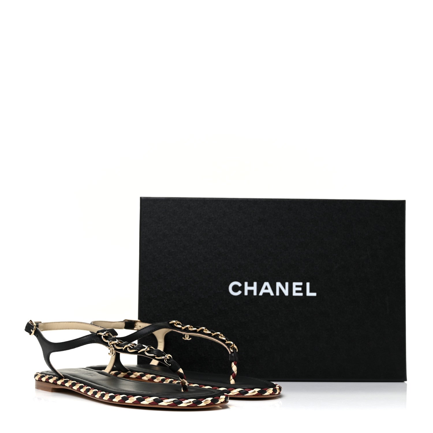 Chanel Lambskin Chain Thong Sandals 38 Black 8 of 8