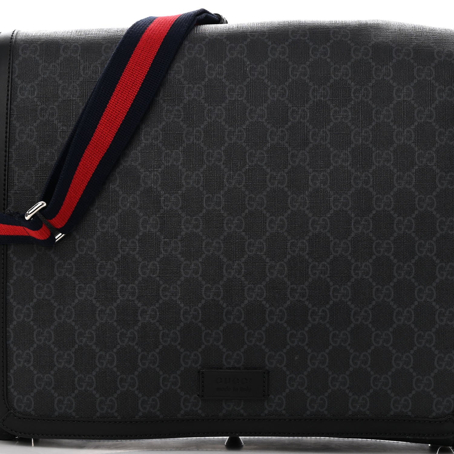 Gucci GG Supreme Monogram Web Messenger Diaper Bag Black Grey 8 of 15
