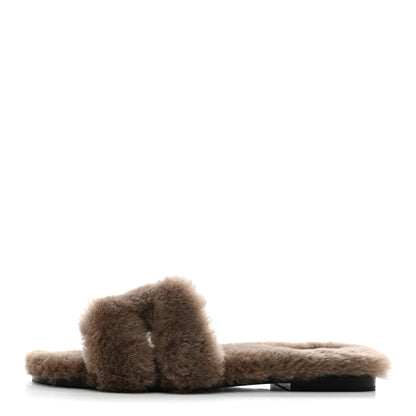 Hermes Woolskin Oran Sandals 40 Etoupe 1 of 8