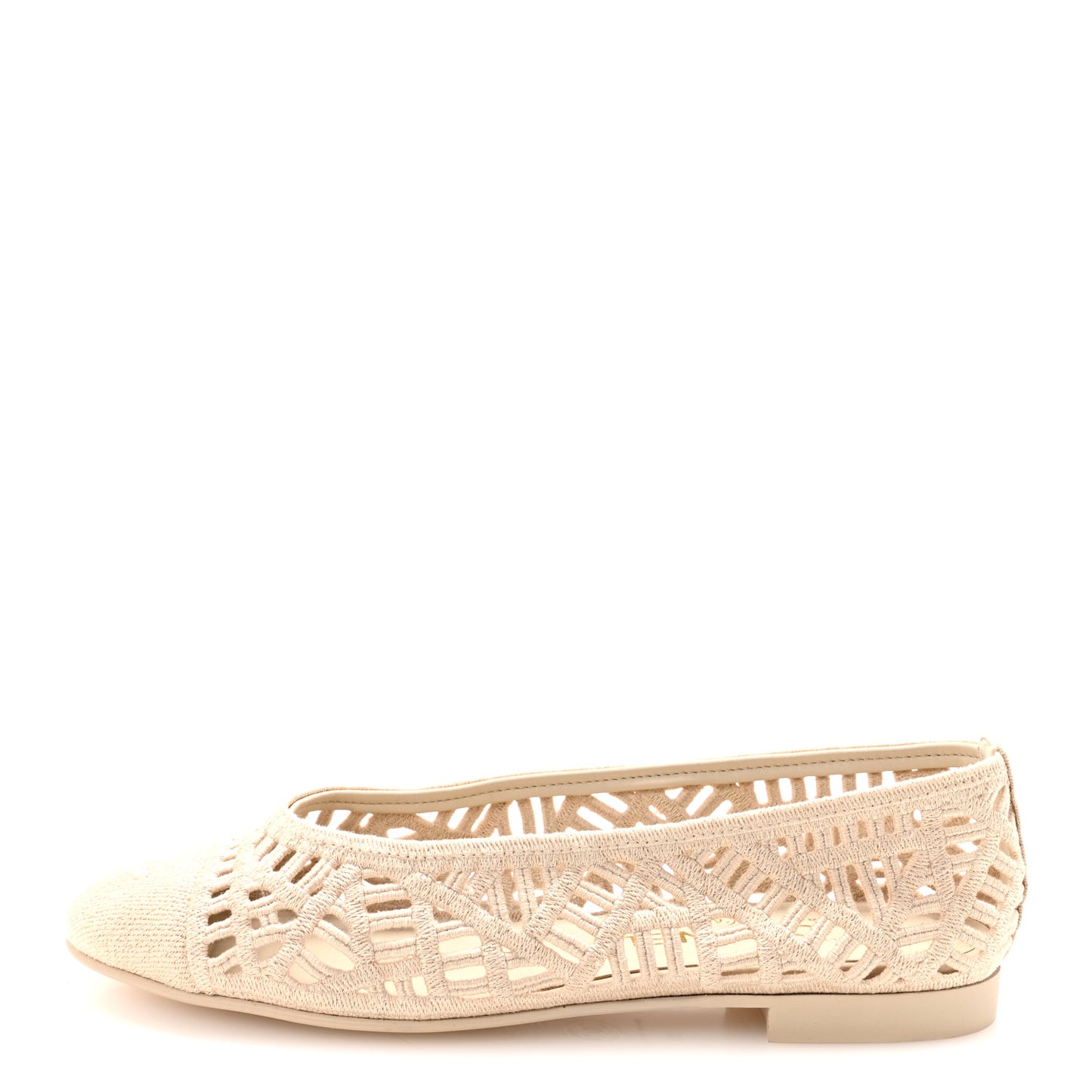 Cotton Embroidered Cap Toe Ballet Flats 38 Ivory