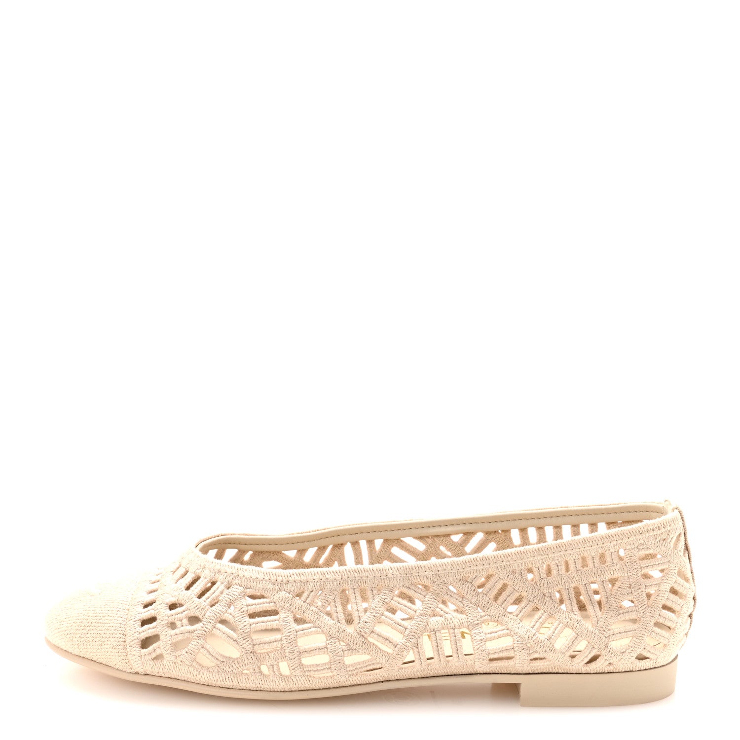 Chanel Cotton Embroidered Cap Toe Ballet Flats 38 Ivory 1 of 8