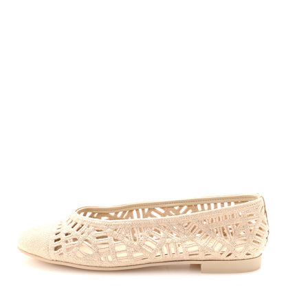 Chanel Cotton Embroidered Cap Toe Ballet Flats 38 Ivory 1 of 8