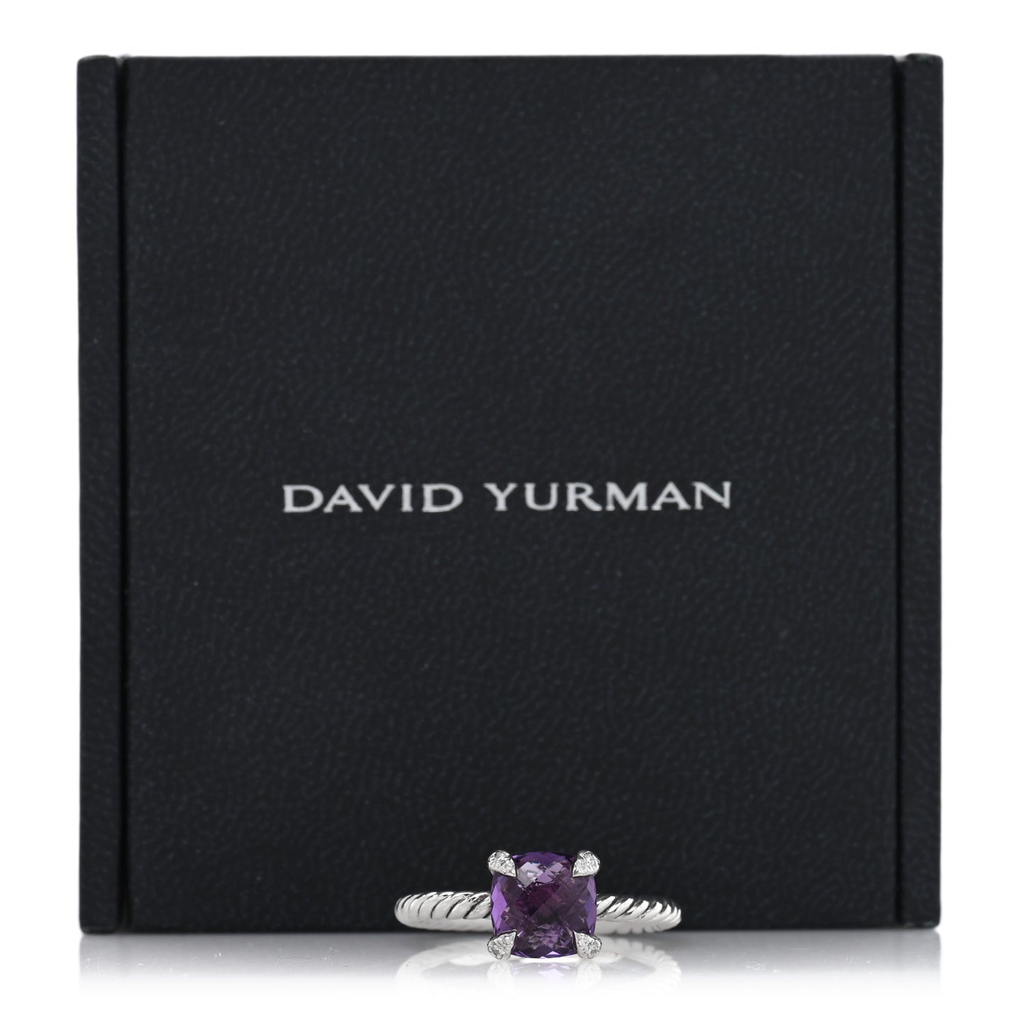 Sterling Silver Diamond Amethyst 8mm Chatelaine Ring 54 7