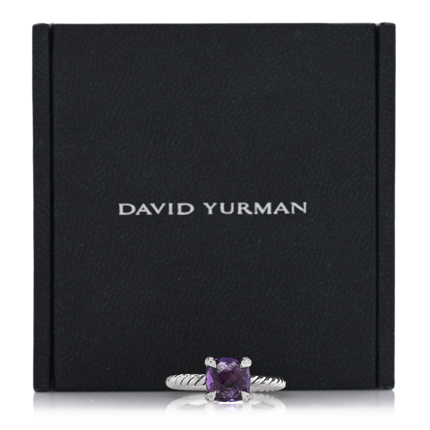 David Yurman Sterling Silver Diamond Amethyst 8mm Chatelaine Ring 54 7 5 of 5