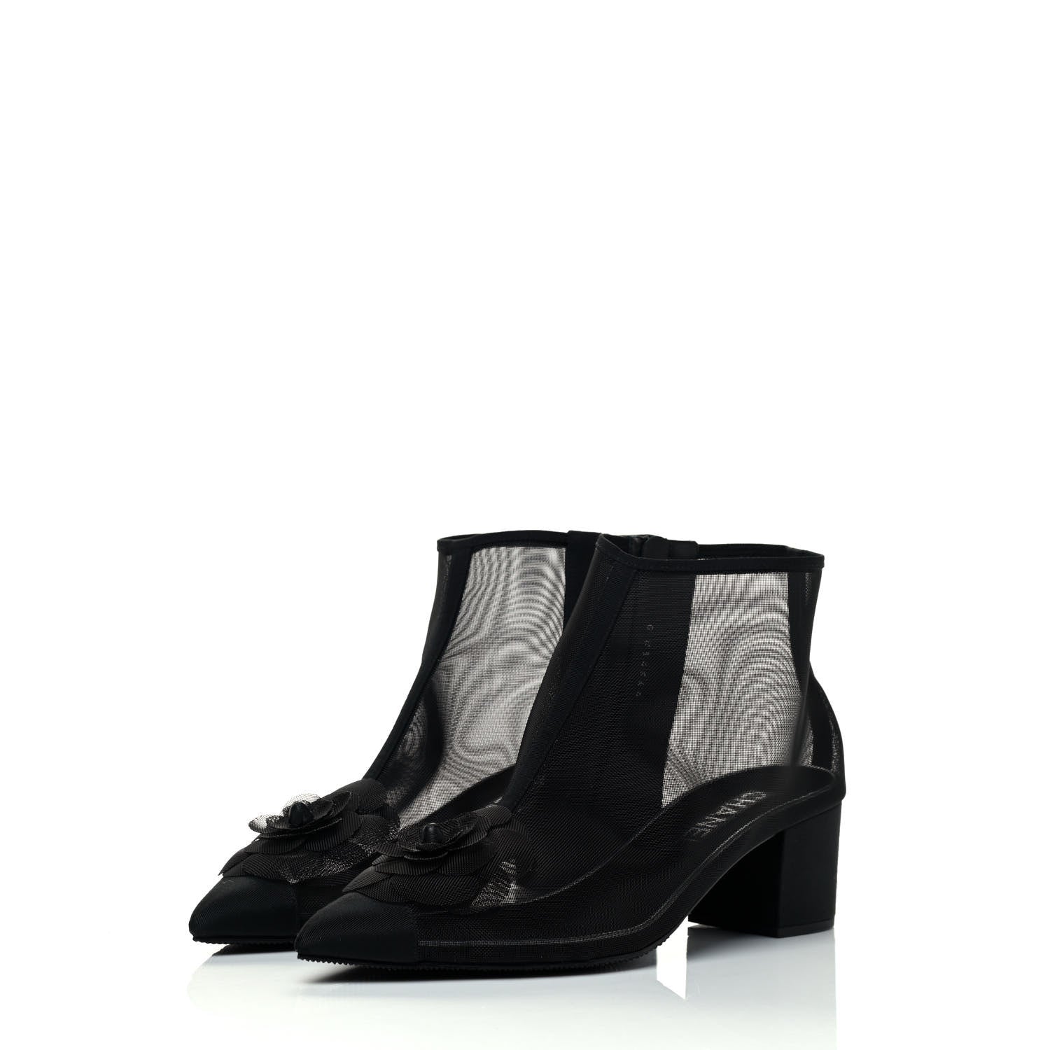 Chanel Mesh Grosgrain Camellia Short Boots 39.5 Black 3 of 8