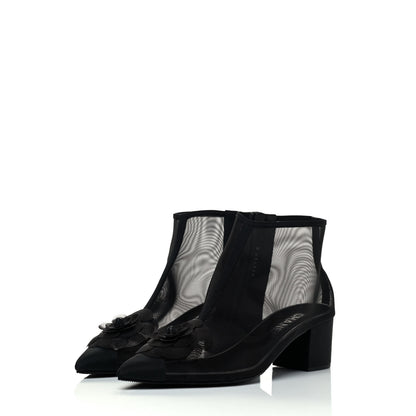 Chanel Mesh Grosgrain Camellia Short Boots 39.5 Black 3 of 8