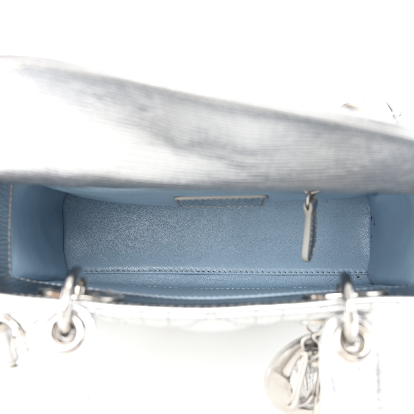 Metallic Grained Calfskin Cannage Small Lucky Badges My Lady Dior Silver