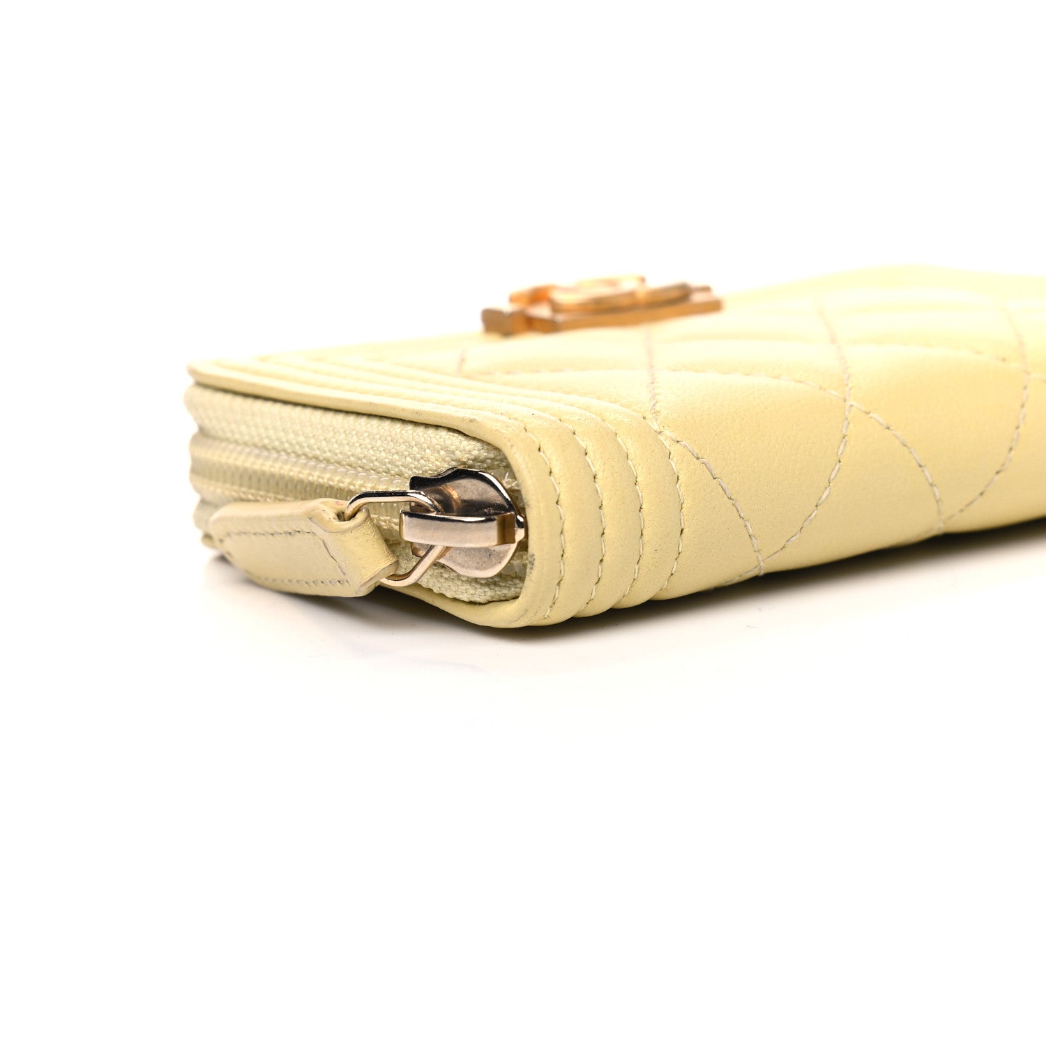 Chanel Lambskin Quilted Zip Around Boy Coin Purse Wallet Yellow 5 of 6