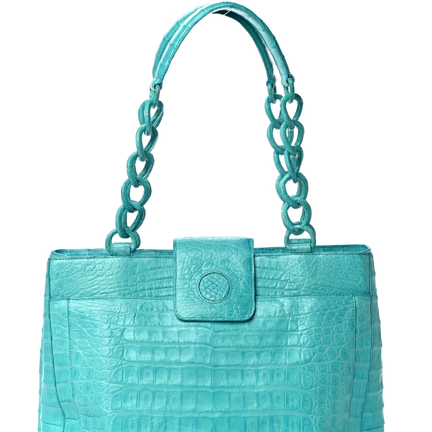 Nancy Gonzalez Glossy Crocodile Chain Tote Turquoise 8 of 10