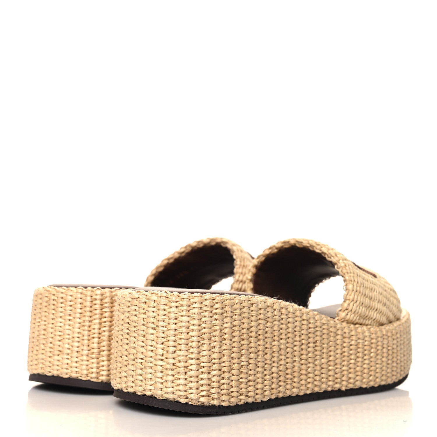 Fendi Raffia Womens FF Sunshine Flatform Slide Sandals 38.5 Beige 5 of 9