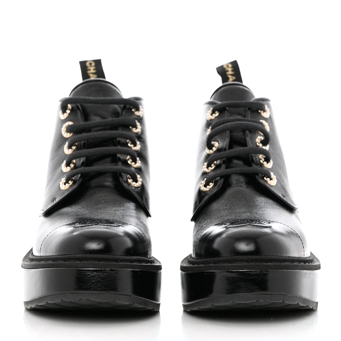 Shiny Calfskin Pearl Lace Up Combat Short Boots 36.5 Black