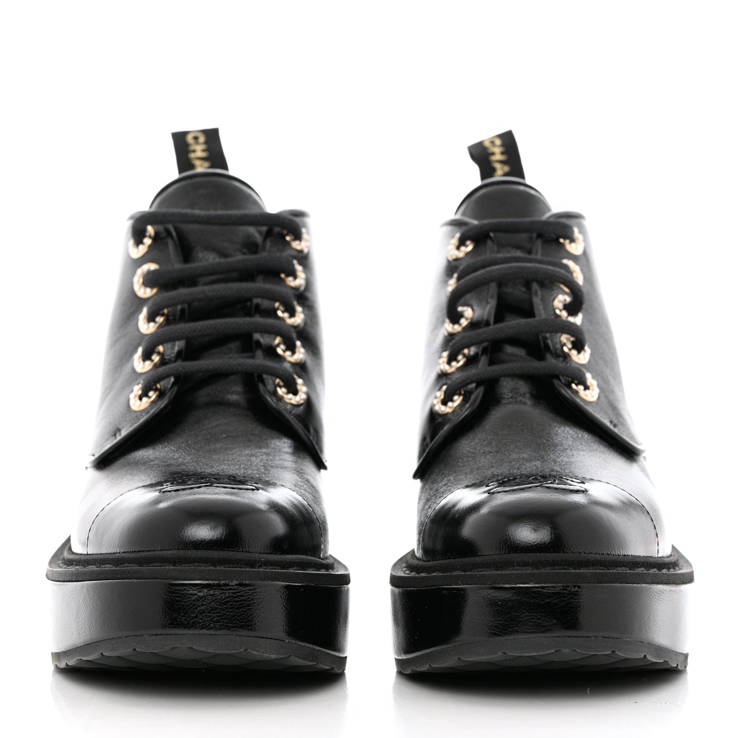 Chanel Shiny Calfskin Pearl Lace Up Combat Short Boots 36.5 Black 2 of 10