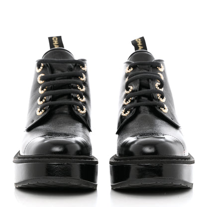 Chanel Shiny Calfskin Pearl Lace Up Combat Short Boots 36.5 Black 2 of 10