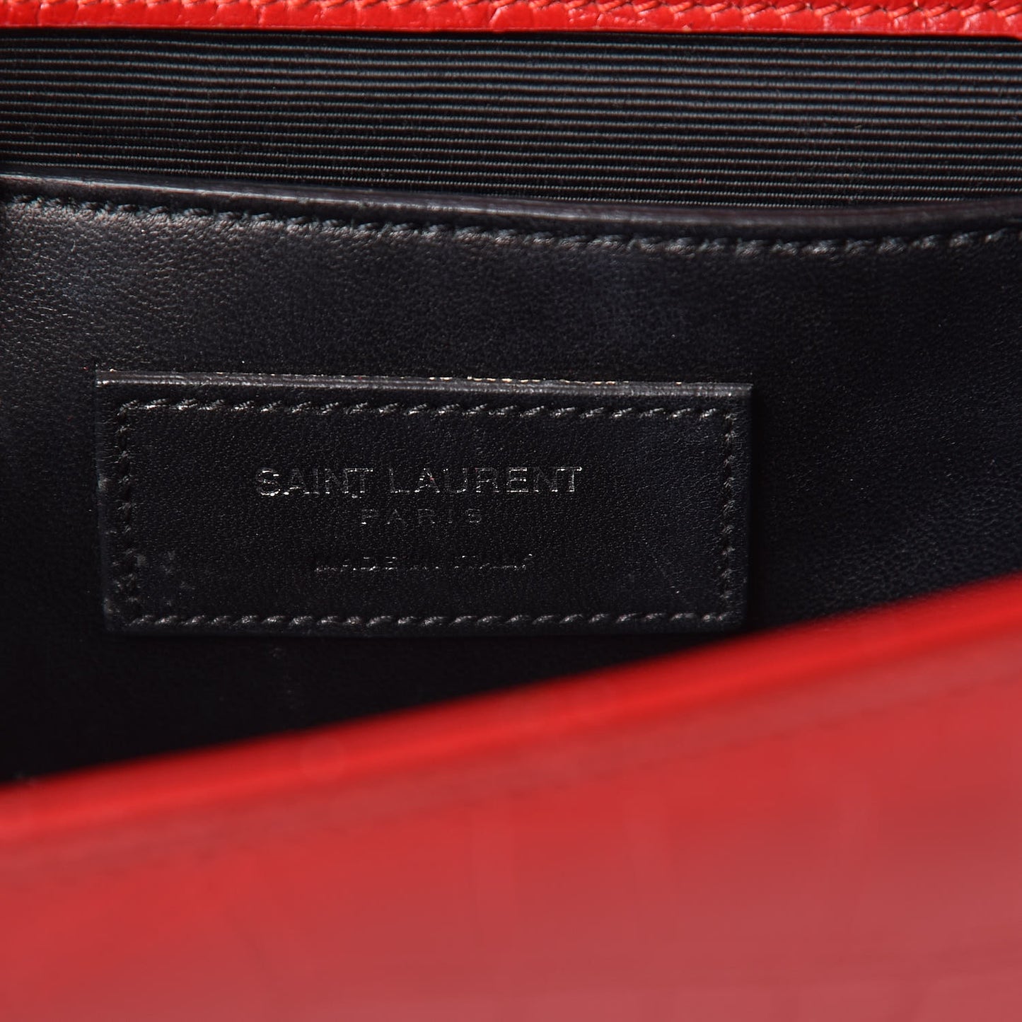 Calfskin Crocodile Embossed Medium Classic Monogram Kate Tassel Satchel Red