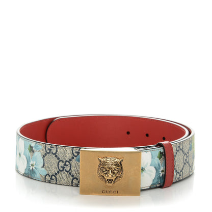 Gucci GG Plus Monogram Blooms Plaque Belt 80 32 Blue 1 of 6