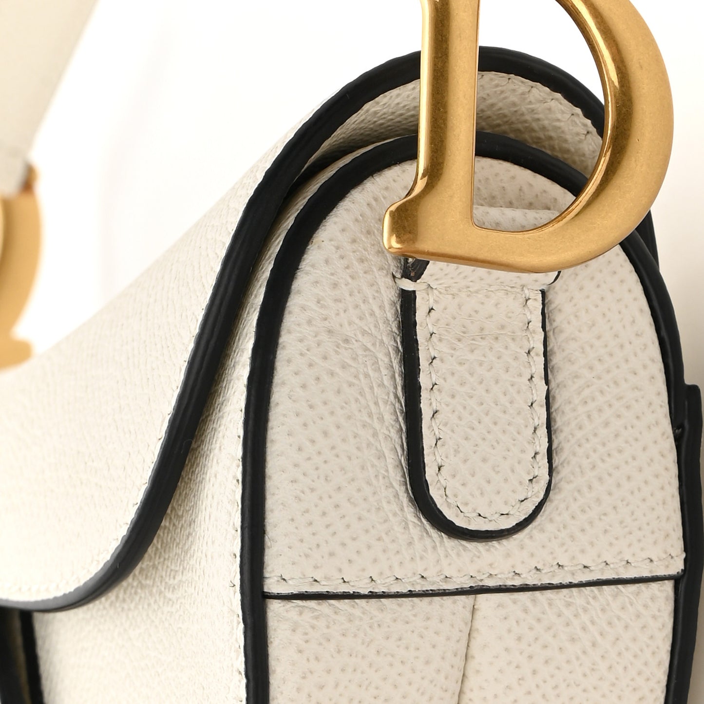 Grained Calfskin Mini Saddle Bag White