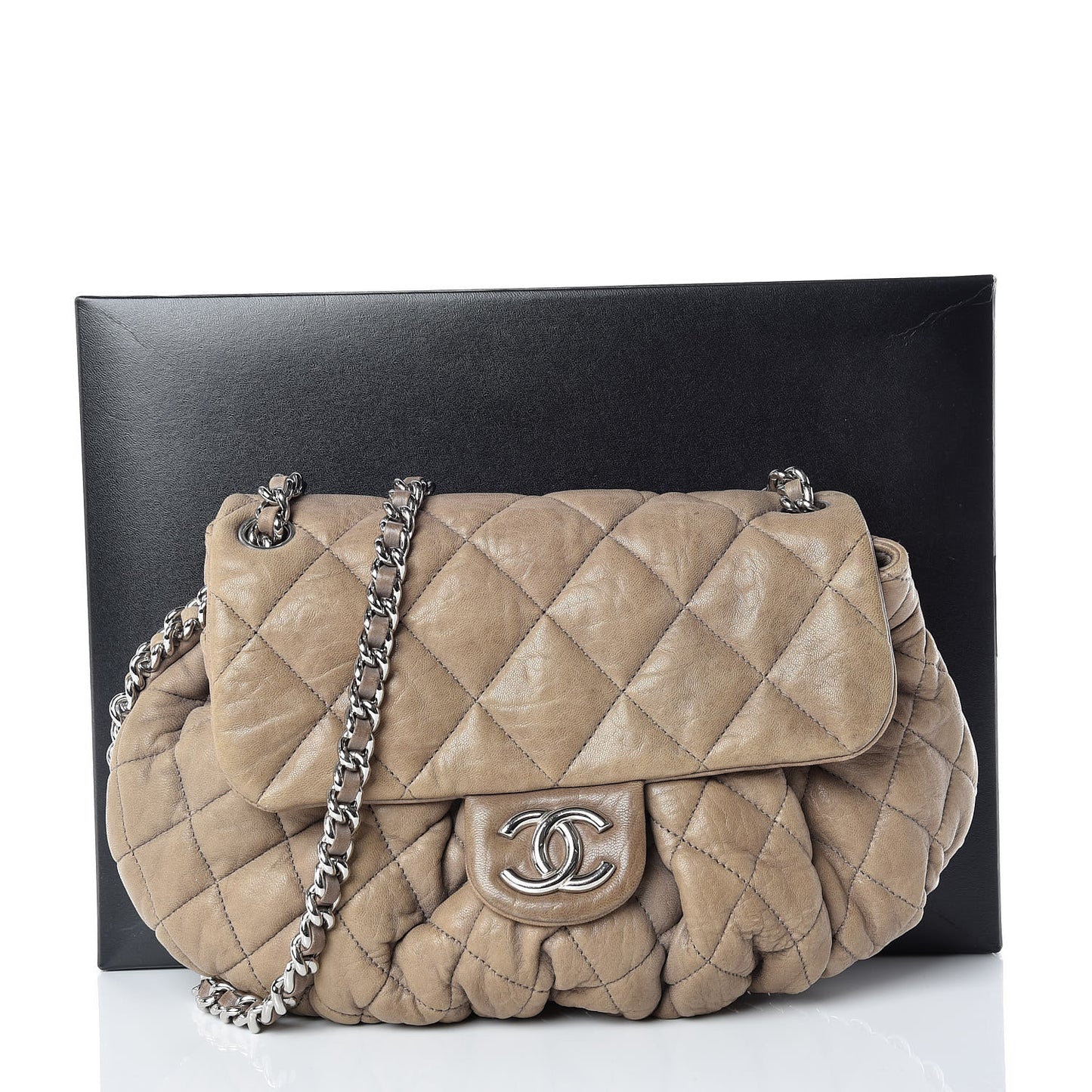 Washed Lambskin Quilted Medium Chain Around Messenger Taupe