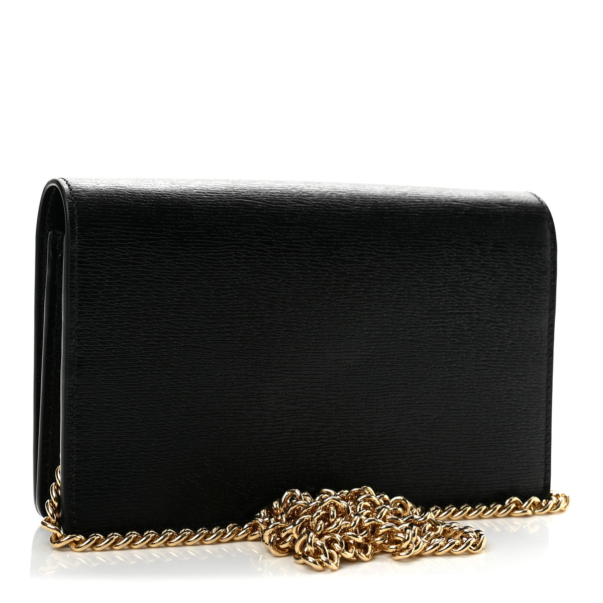 Textured Calfskin Script Logo Wallet On Chain Black
