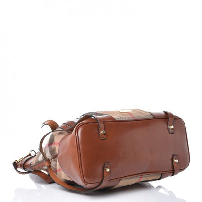 Burberry House Check Bridle Calfskin Medium Whipstitch Tote Dark Tan 5 of 9