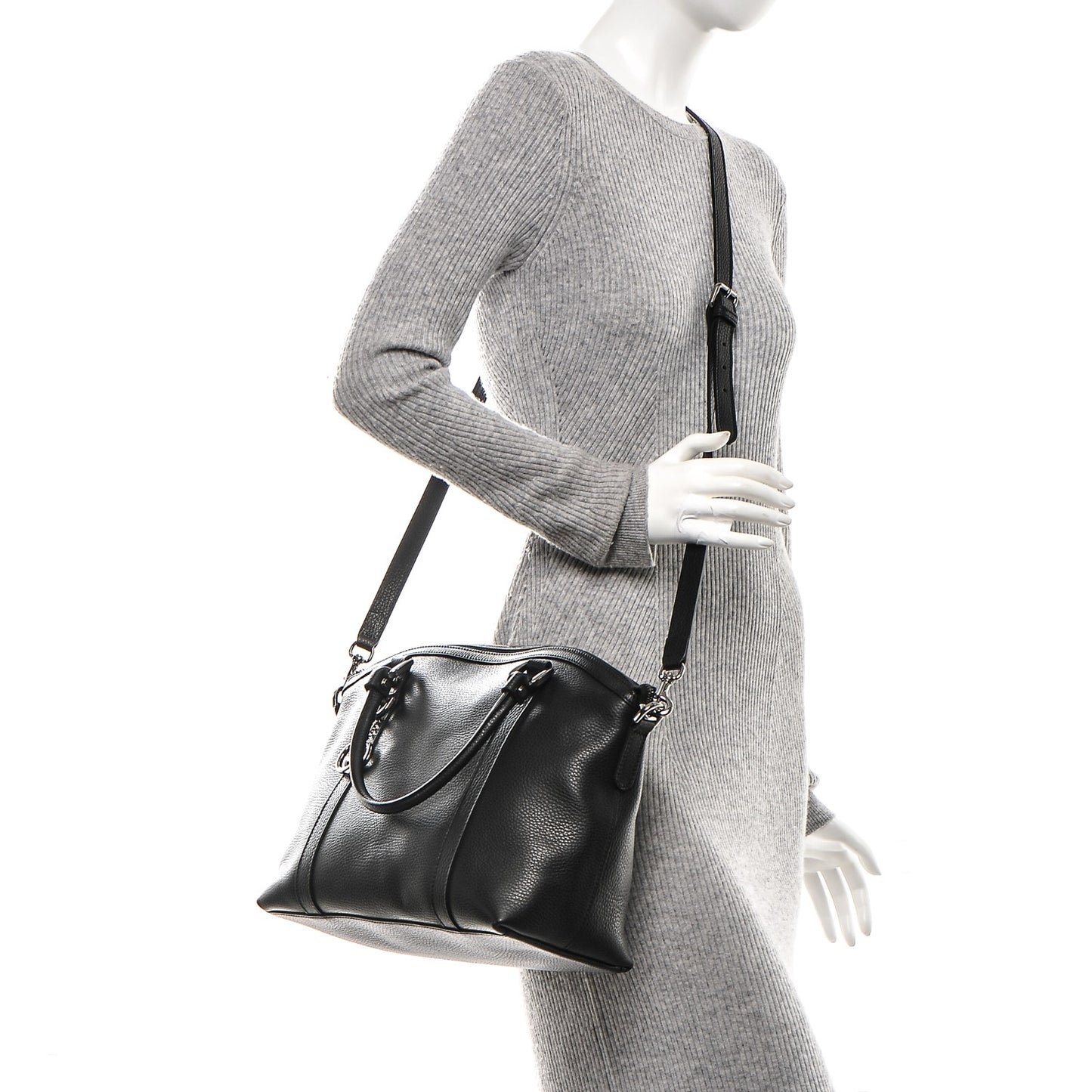 Pebbled Calfskin Medium GG Charm Dome Satchel Black