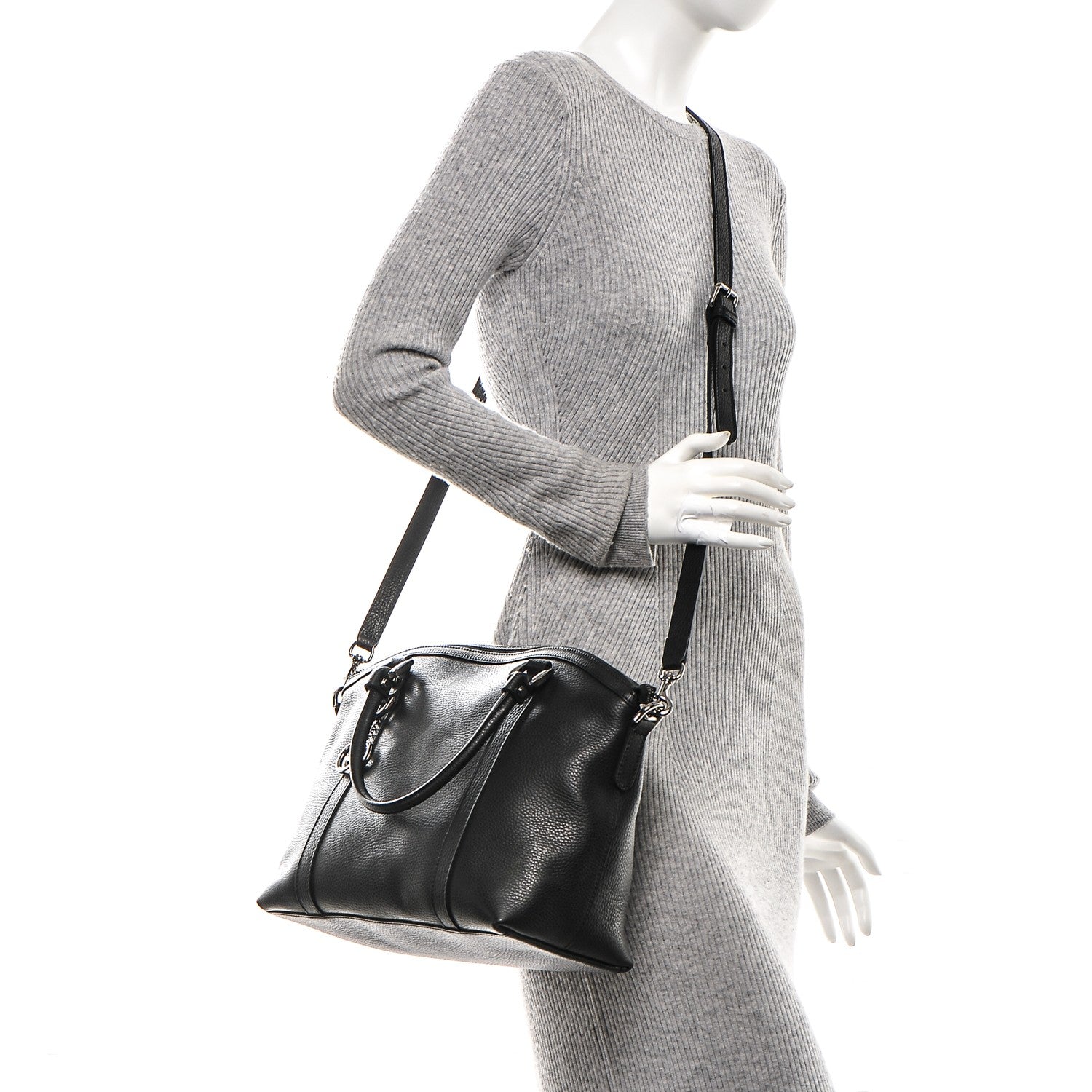 Gucci Pebbled Calfskin Medium GG Charm Dome Satchel Black 2 of 8