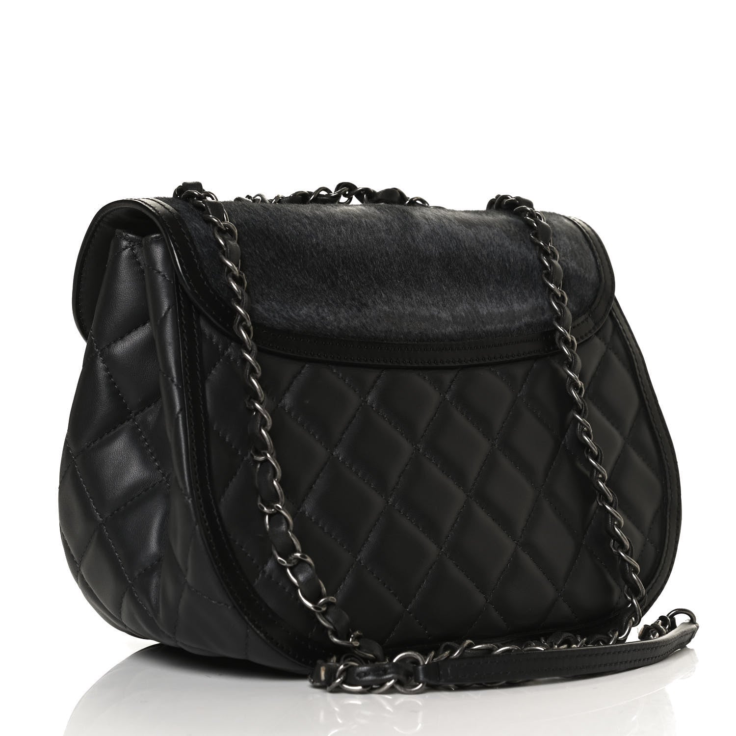 Chanel Lambskin Pony Hair Saddle Bag Black 2 of 10