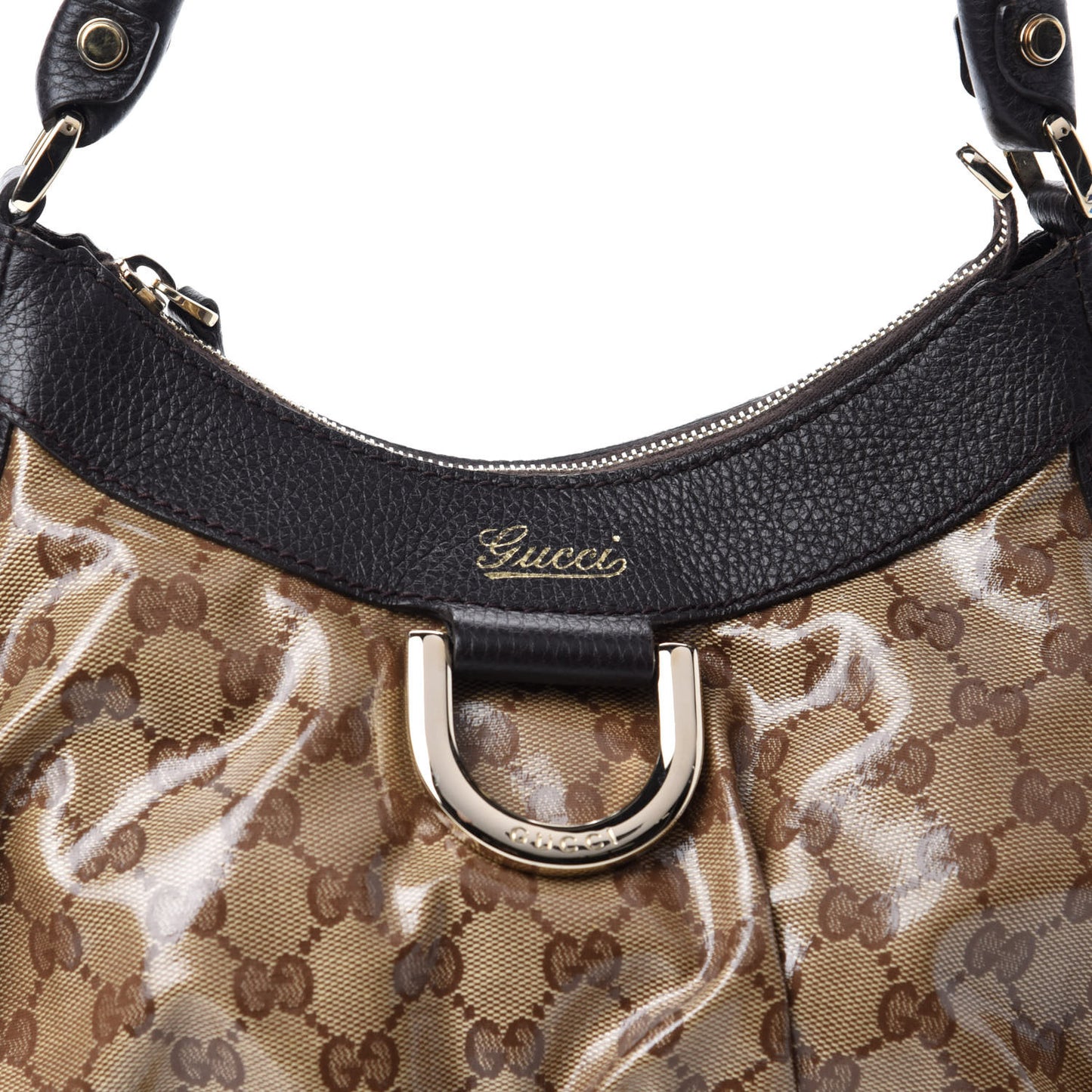 Crystal Monogram D Ring Gold Hobo Brown