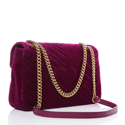 Gucci Velvet Matelasse Medium GG Marmont Shoulder Bag Fuchsia Violet Cyclamen 3 of 10