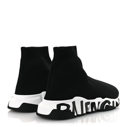 Balenciaga Neoprene Knit Womens Speed Graffiti Sneakers 40 Black White 5 of 12