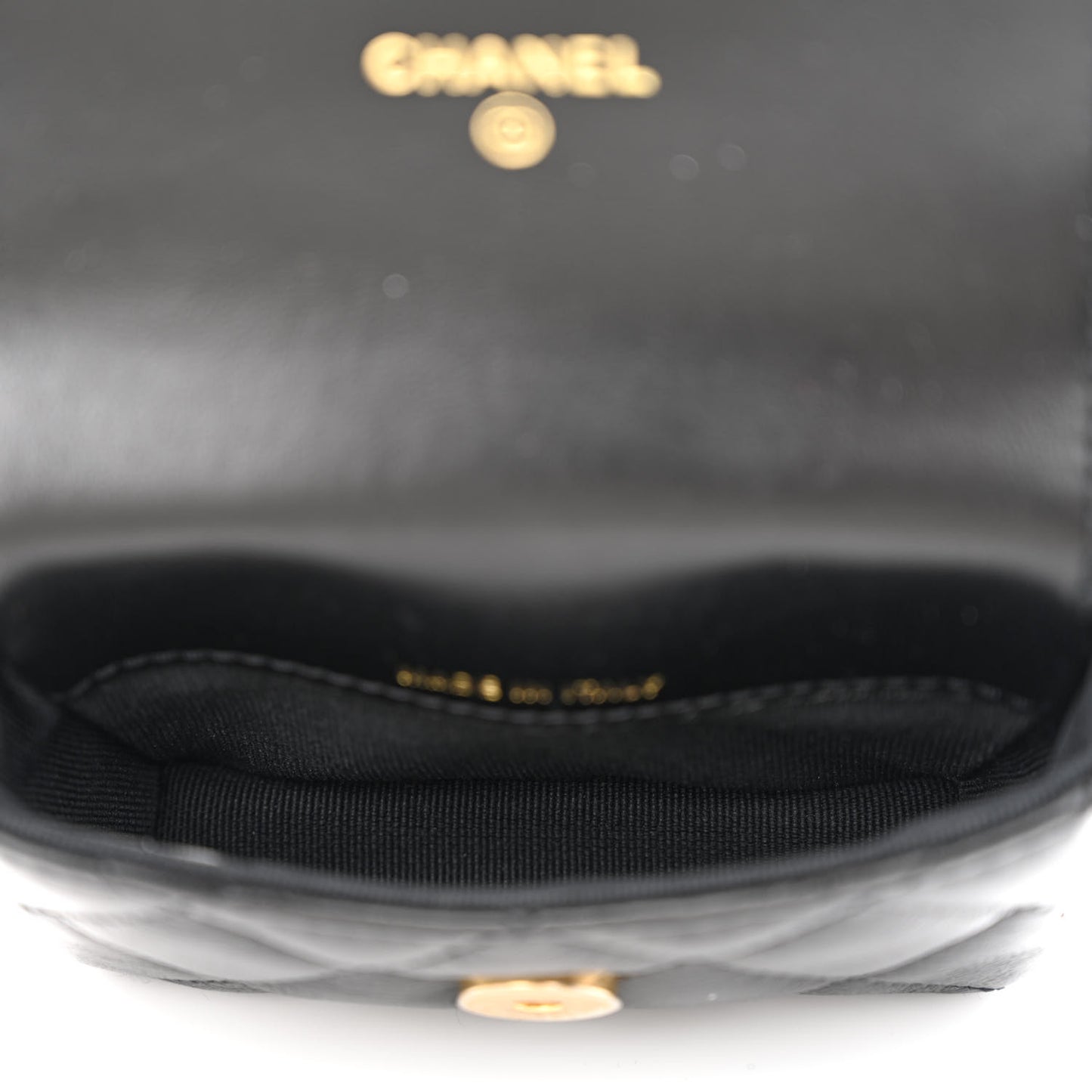 Lambskin Lacquered Metal Quilted Flap Chain Belt Bag Black