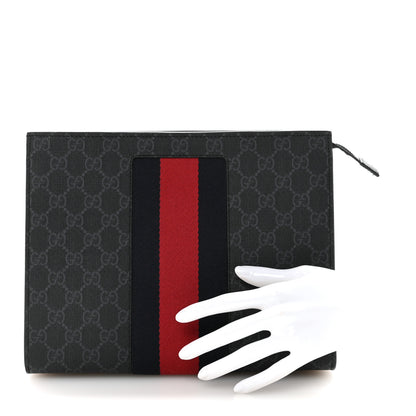 Gucci GG Supreme Monogram Selleria Calfskin Web New Web Cosmetic Case Black 2 of 7