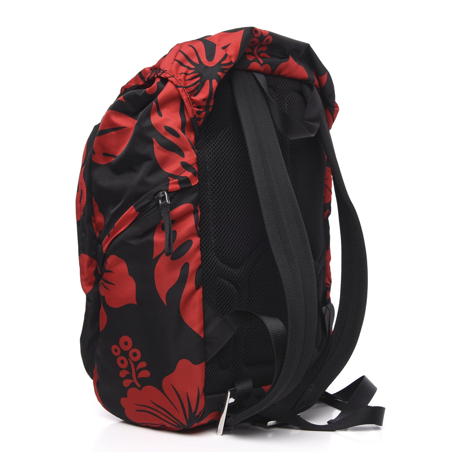 Tessuto Hibiscus Print Double Buckle Backpack Black Rosso