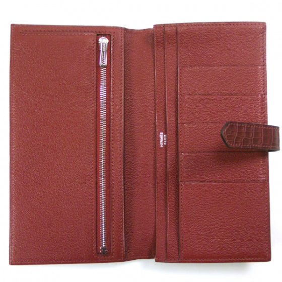 Hermes Matte Crocodile Bearn Wallet w Gusset Rouge 5 of 9