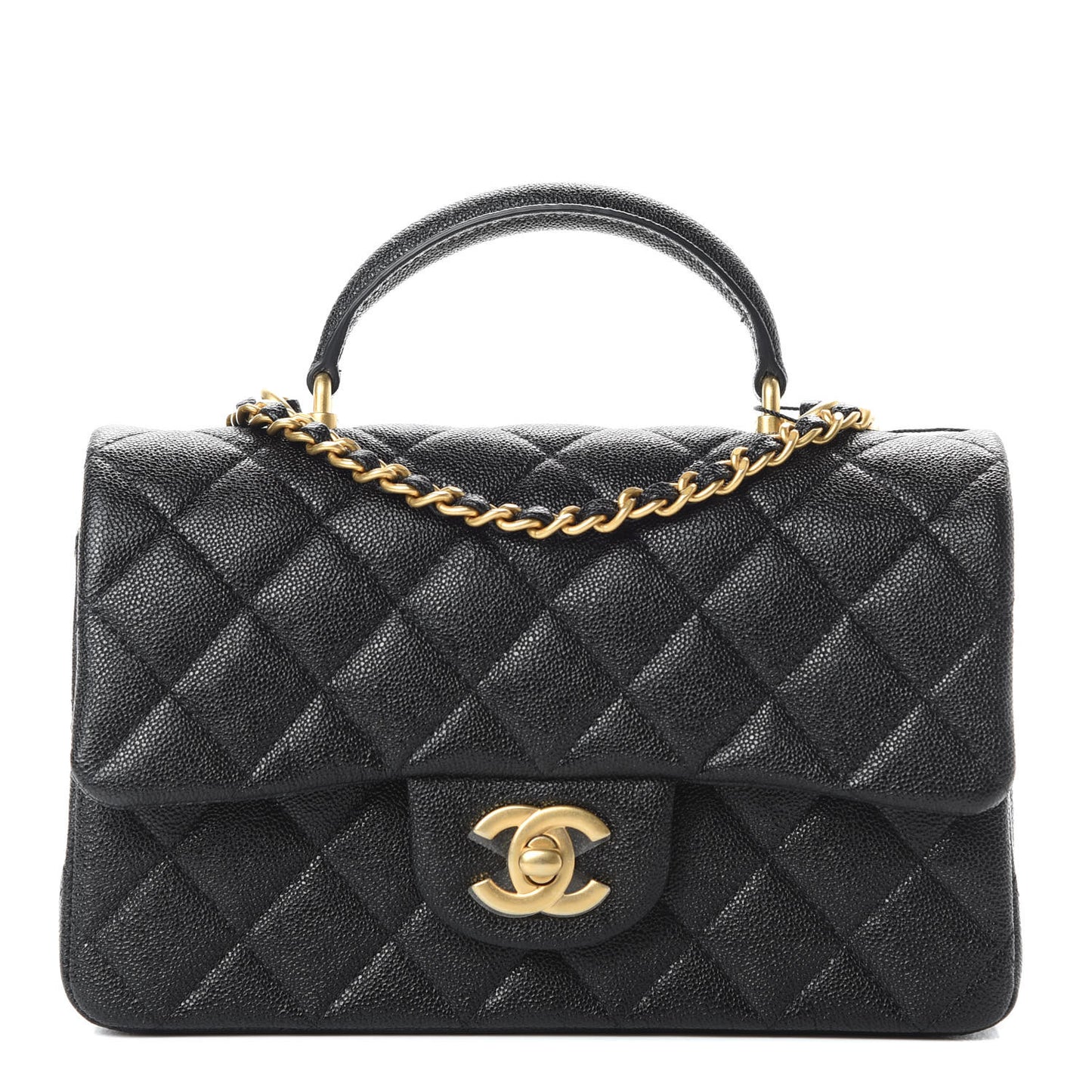Caviar Quilted Mini Top Handle Rectangular Flap Black