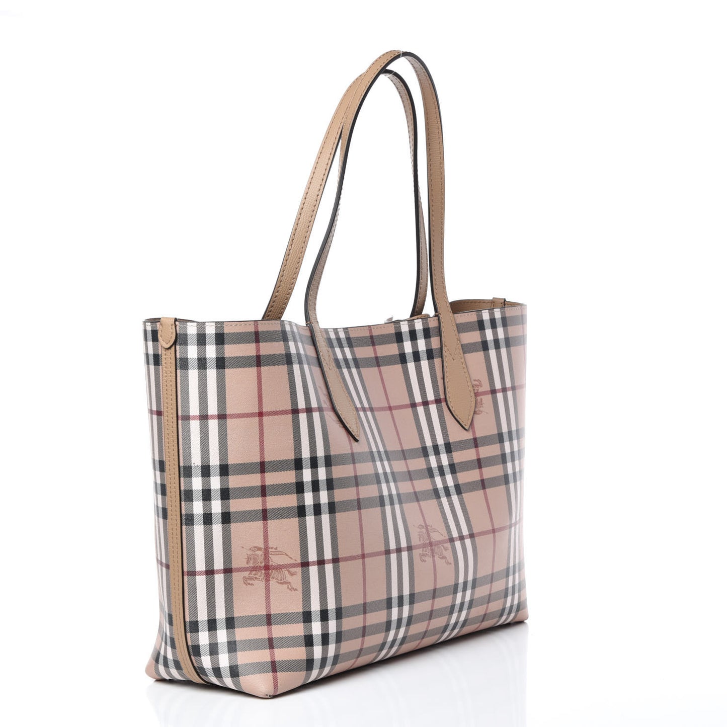 Grainy Calfskin Haymarket Check Medium Reversible Tote Camel