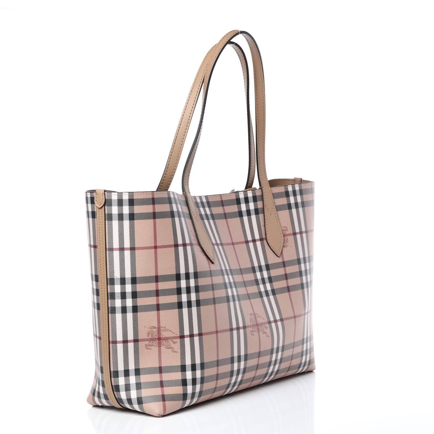 Burberry Grainy Calfskin Haymarket Check Medium Reversible Tote Camel 5 of 15