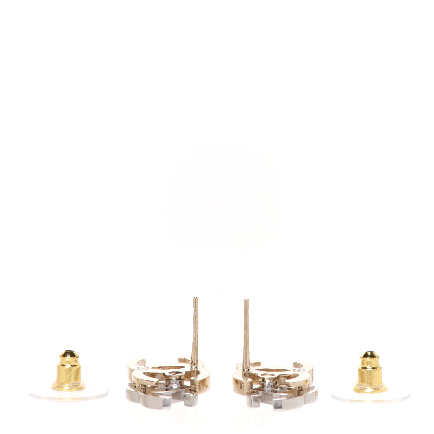 Chanel Crystal Double CC Earrings Gold Silver 3 of 5