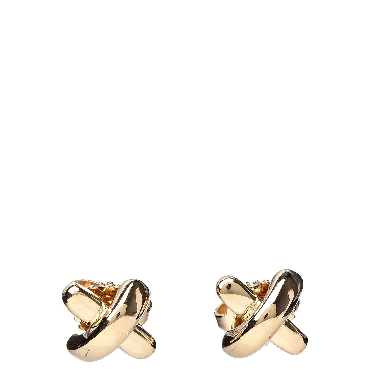 Tiffany 18K Yellow Gold 7.5mm Cross Stitch Earrings 1 of 4