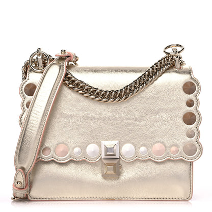 Fendi Vitello Catalan Mirror Scalloped Multi Studded Small Kan I Shoulder Bag Champagne 1 of 12