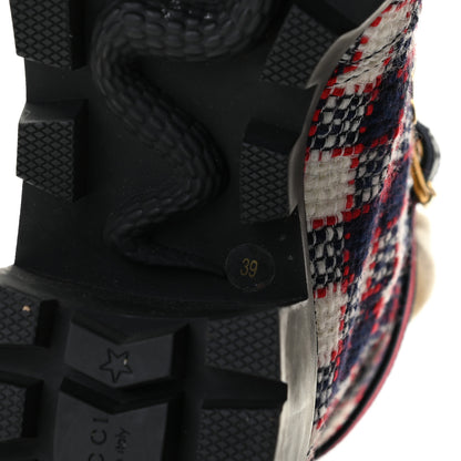 Gucci Vintage Tweed Check Lace Up Combat Ankle Boots 39 White Hibiscus Red Marine 11 of 12