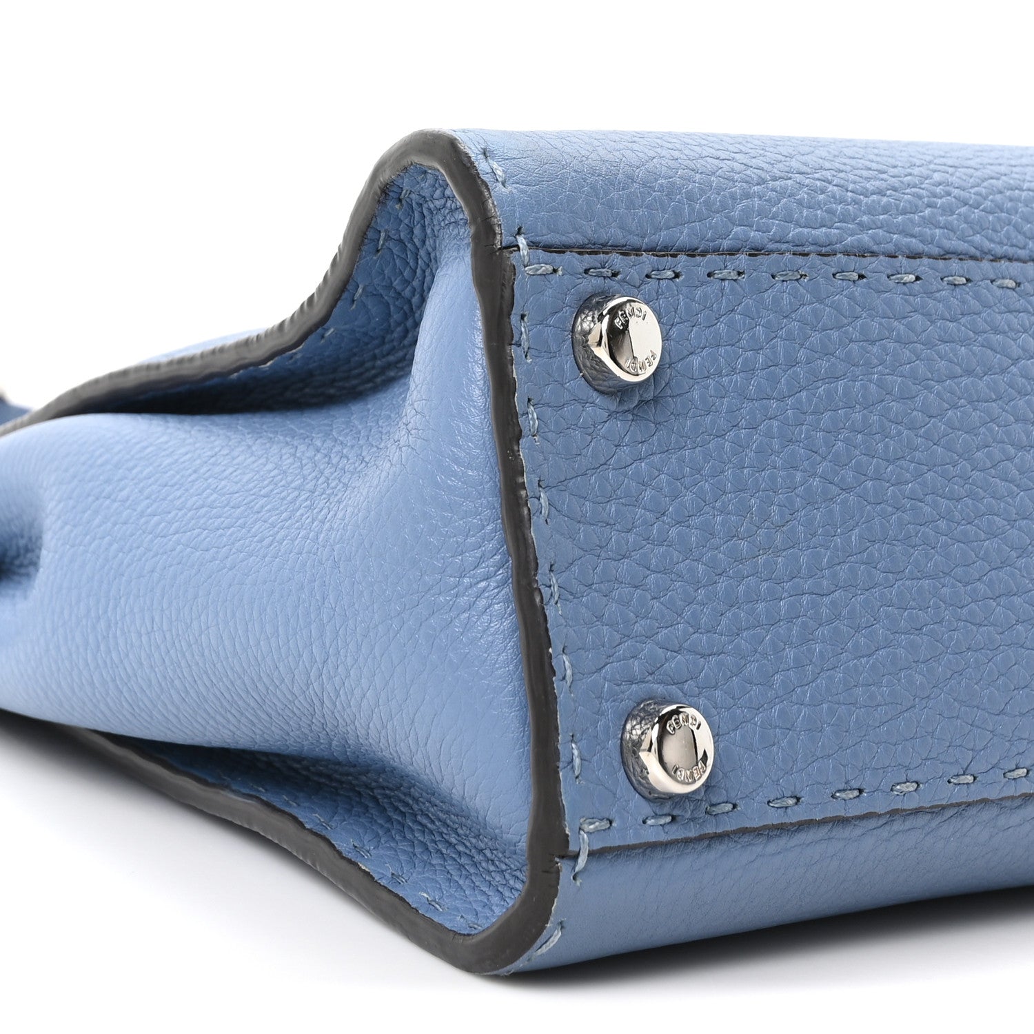 Fendi Cuoio Romano Selleria Bi-Color Medium Peekaboo Iconic Satchel Argento Blue Asfalto 8 of 9