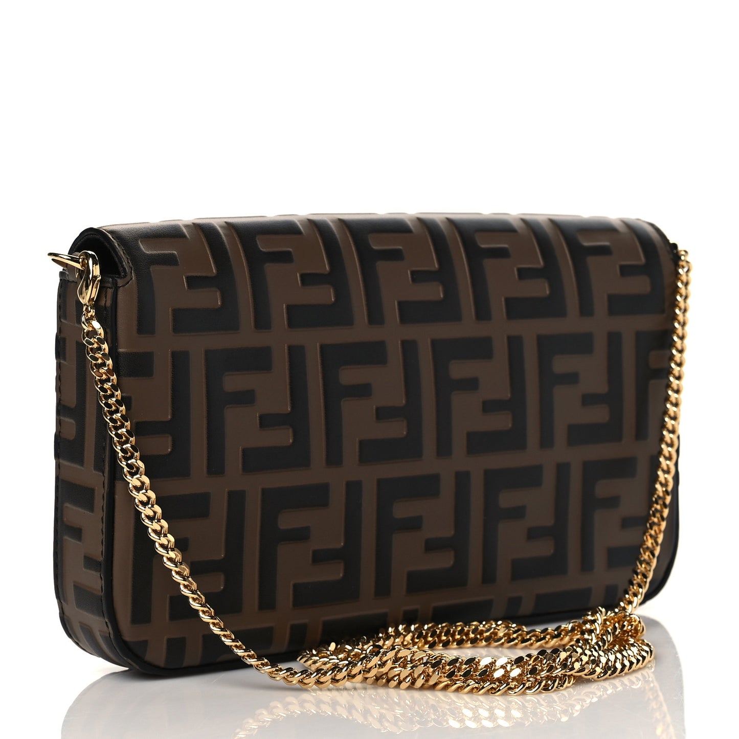 Vitello Soft F is Fendi Bi-Color FF 1974 Embossed Envelope Wallet On Chain with Pouches Maya Black