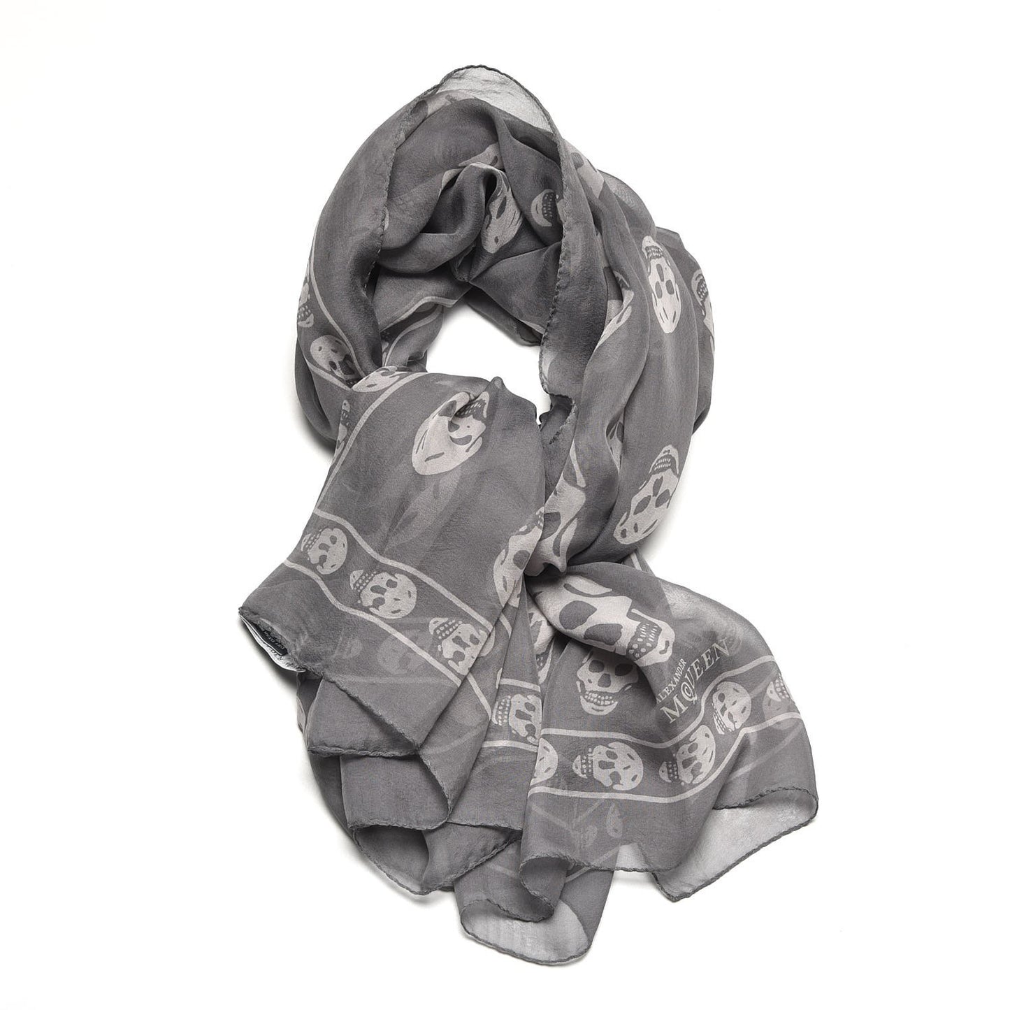 Silk Chiffon Skull Scarf Dark Grey