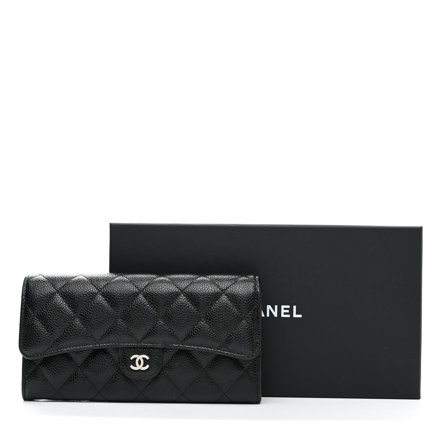 Caviar Quilted Large Gusset Flap Wallet Black