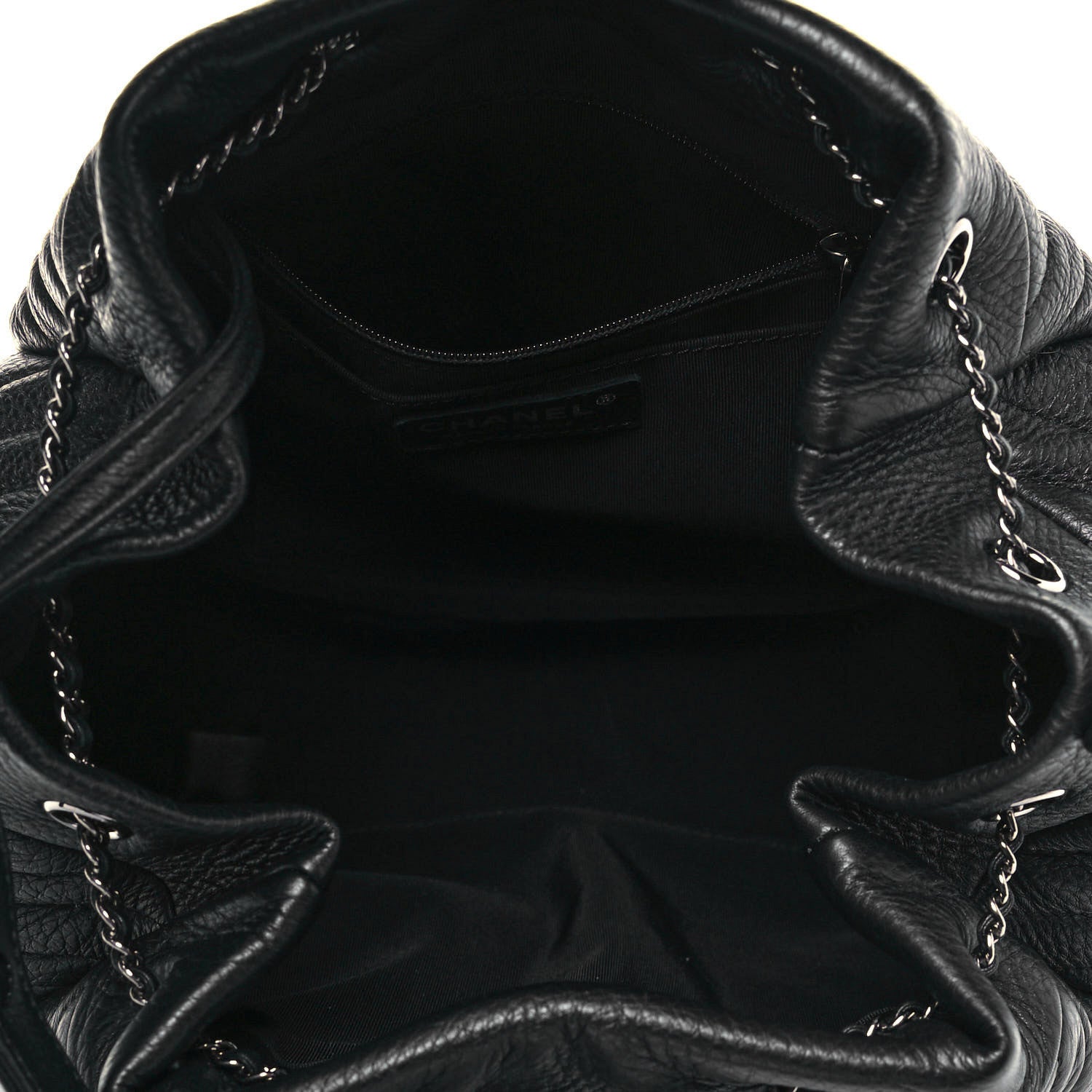 Chanel Deerskin Chevron Large CC Chain Bucket Drawstring Bag Black 4 of 9