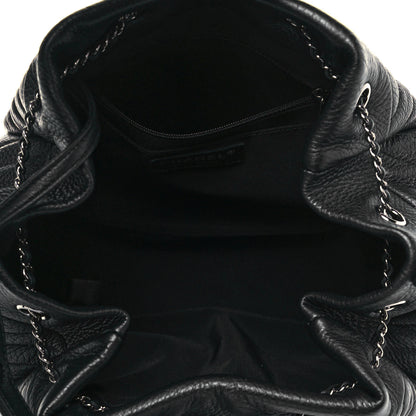 Chanel Deerskin Chevron Large CC Chain Bucket Drawstring Bag Black 4 of 9